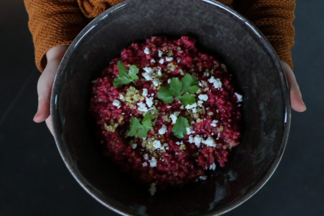lunch, sain, salade, boulgour, quinoa, betterave, feta, coriandre